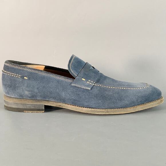 MAGNANNI Size 11 Blue Grey Contrast Stitch Suede Penny Loafers - Picture 2 of 10